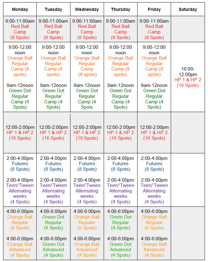 RCC Summer Weekly Tennis Schedule